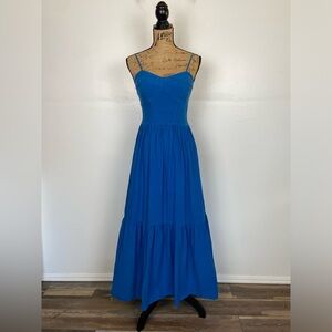 YFB Young Fabolous & Broke Linen Blend Maxi Dress Small Blue Smocked Sleeveless